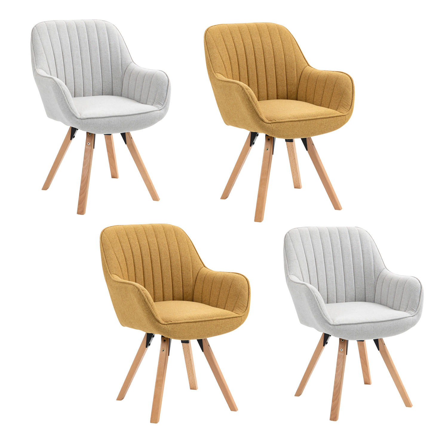 ARMLEHNSTUHL-SET 4 Stück drehbar in Webstoff - Gelb/Buchefarben, Holz/Textil (57/83/56cm) - Meubles Cosy