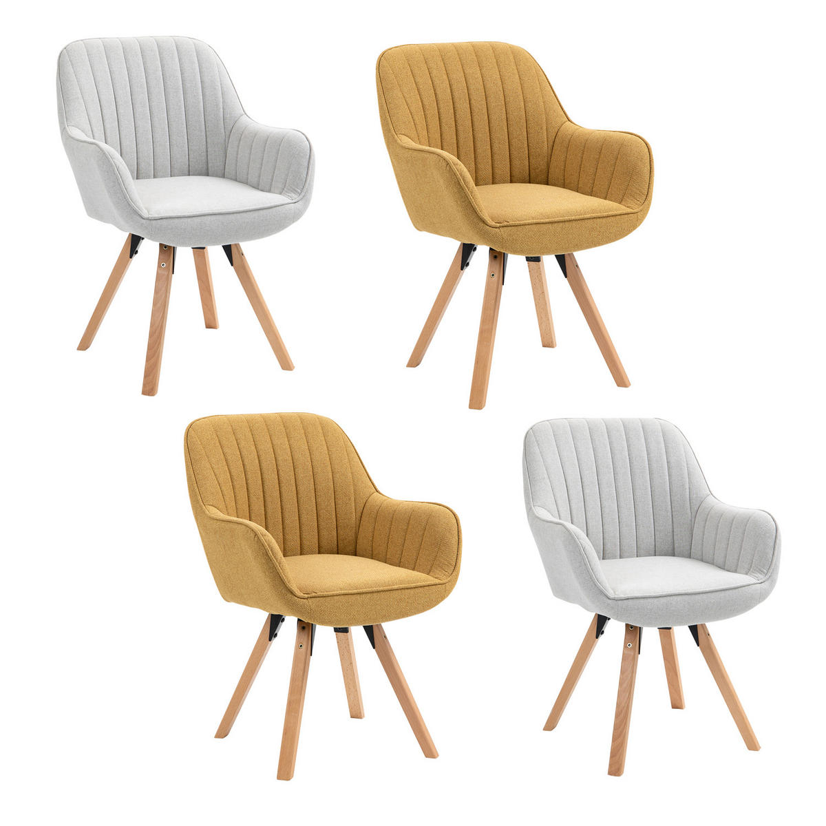 ARMLEHNSTUHL-SET 4 Stück drehbar in Webstoff - Gelb/Buchefarben, Holz/Textil (57/83/56cm) - Meubles Cosy