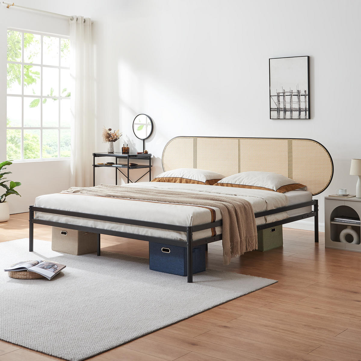 KOVOVÁ POSTEL Linköping - černá/béžová, kov (180/200cm) - [en.casa]