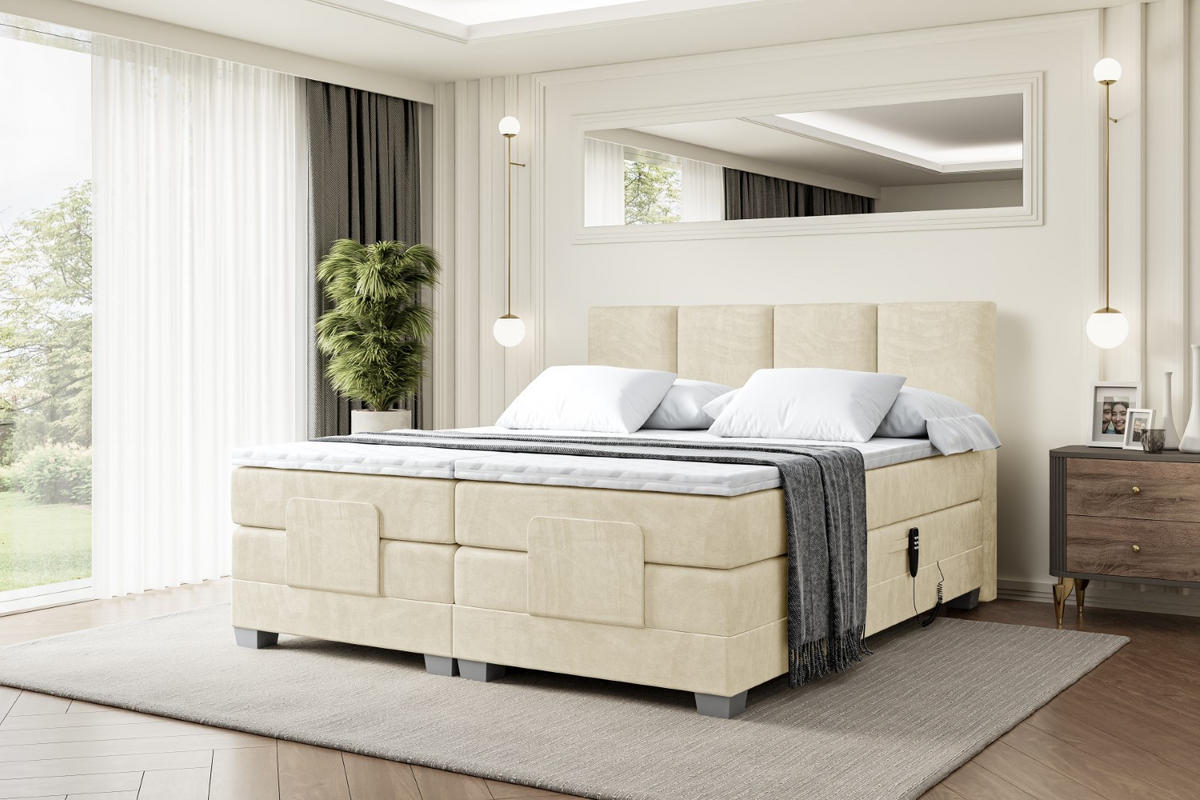 BOXSPRINGBETT elektrisch verstellbar mit 2 Matratzen H4/Taschenfederung ROKS EL 180 x 200 Beige - Beige, Holzwerkstoff (187/200cm) - ALTDECOR