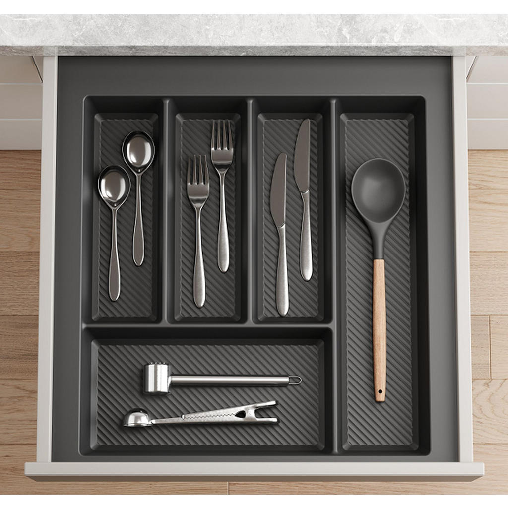Thumbnail - Besteckeinsatz, Anthrazit, Kunststoff, 5 Stück Fächer, 45x5.5x49 cm, Küchenzubehör, Besteckkästen