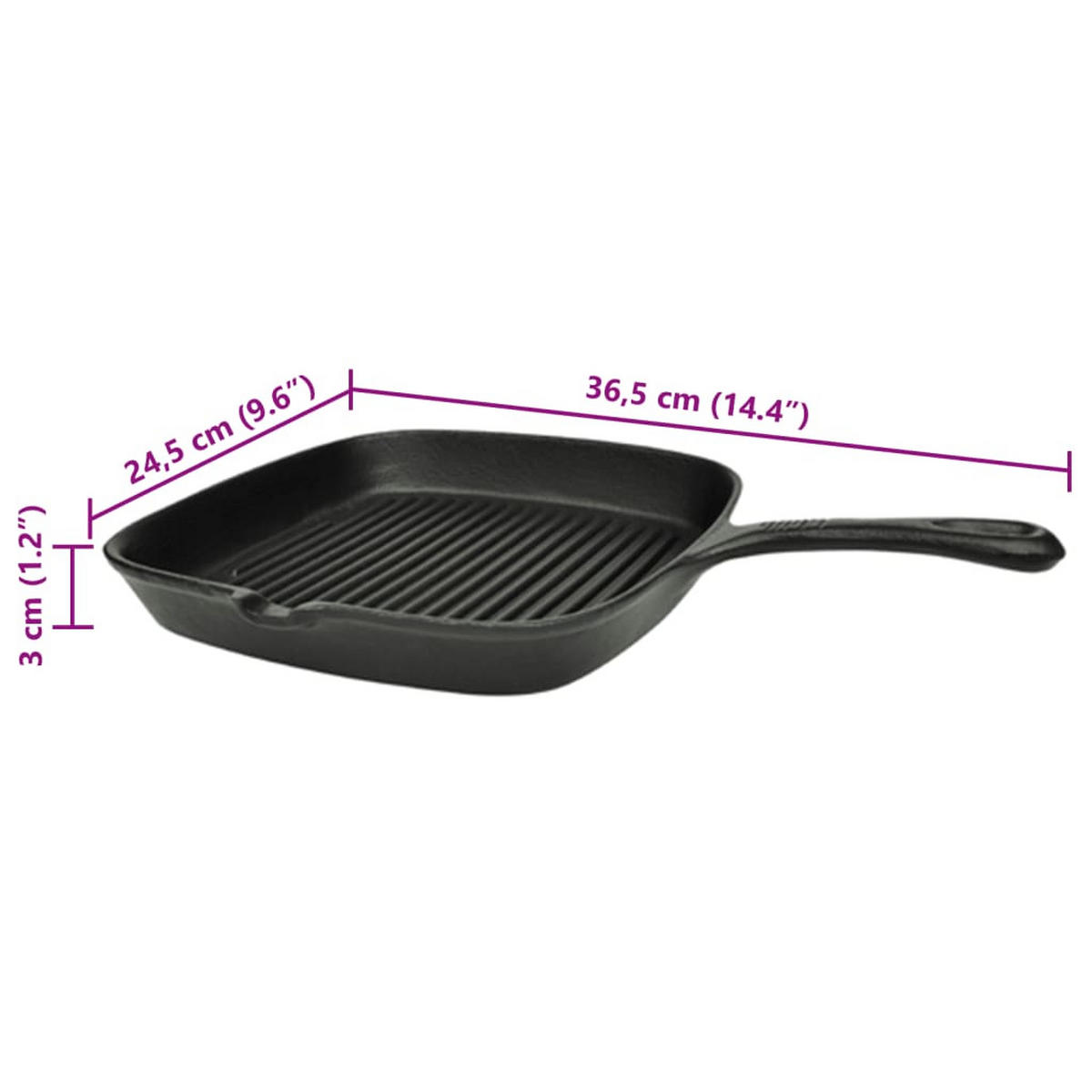 GRILLPFANNE Gusseisen 24/23 Cm - Schwarz, Metall (1cm) - vidaXL