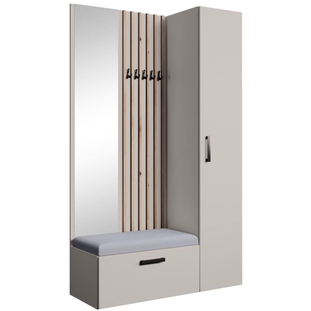GARDEROBE Margaret II 121/203/43 mit Lamellen und Hochschrank - Kaschmir/Schwarz, Holzwerkstoff/Kunststoff (121/203/43cm) - Beautysofa