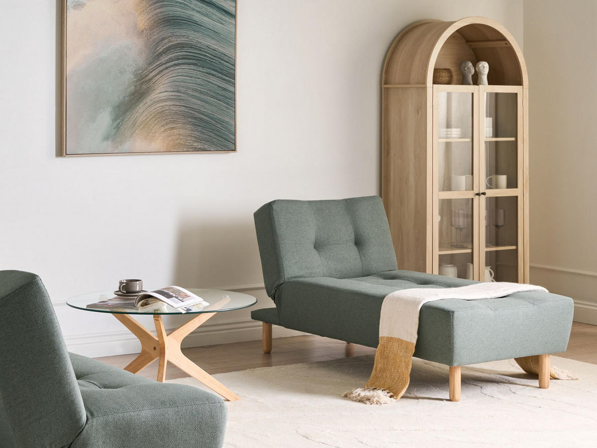 ČALOUNĚNÉ LEHÁTKO CHAISE LONGUE Látka Zelené Alsten - zelená barva/hnědá, textil (75/80/161cm) - Beliani