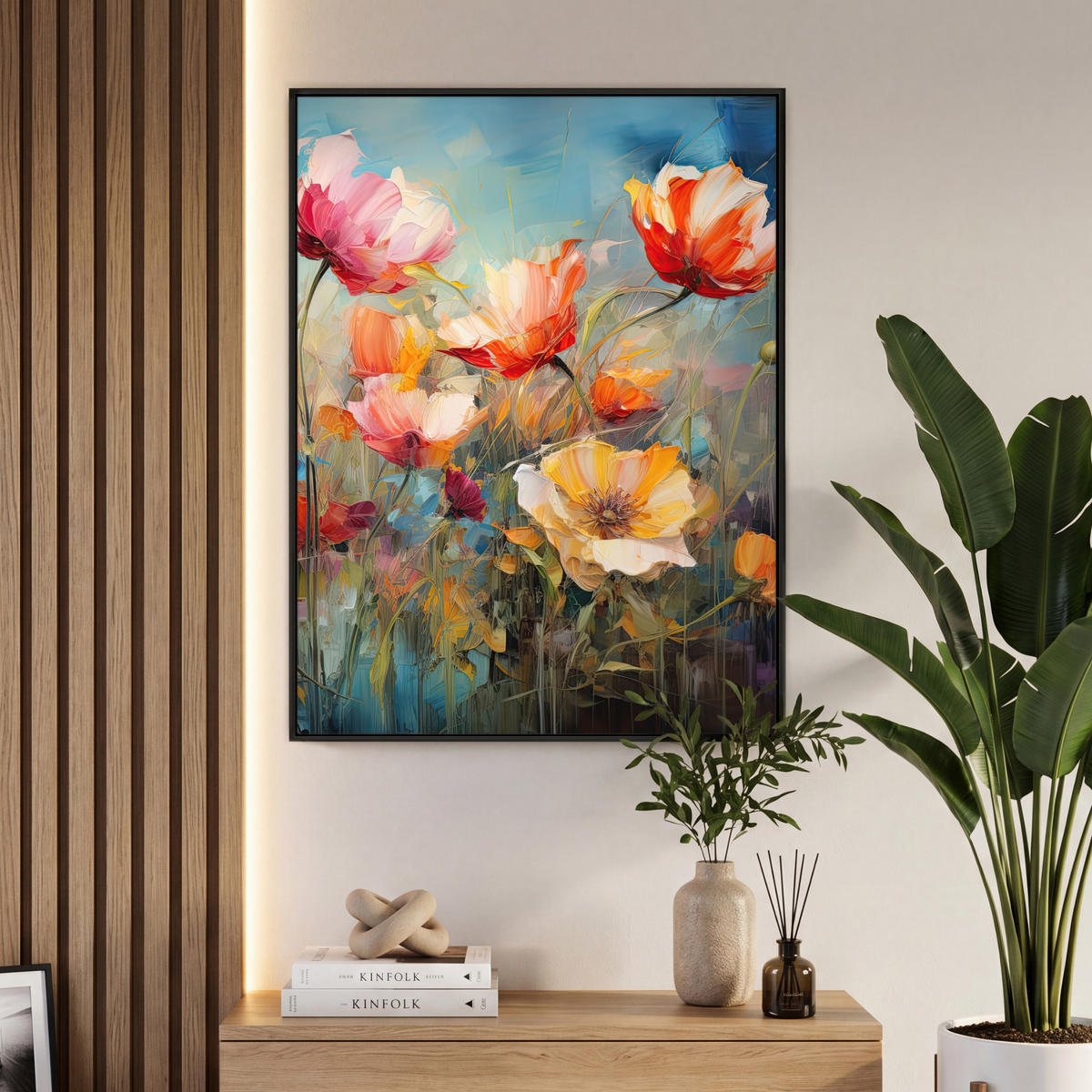 LEINWAND Bilder mit Rahmen - Blumen - Aquarell - Kunst - Botanisch - Natur - 70x100 - Orange, Textil (70/100cm) - MuchoWow