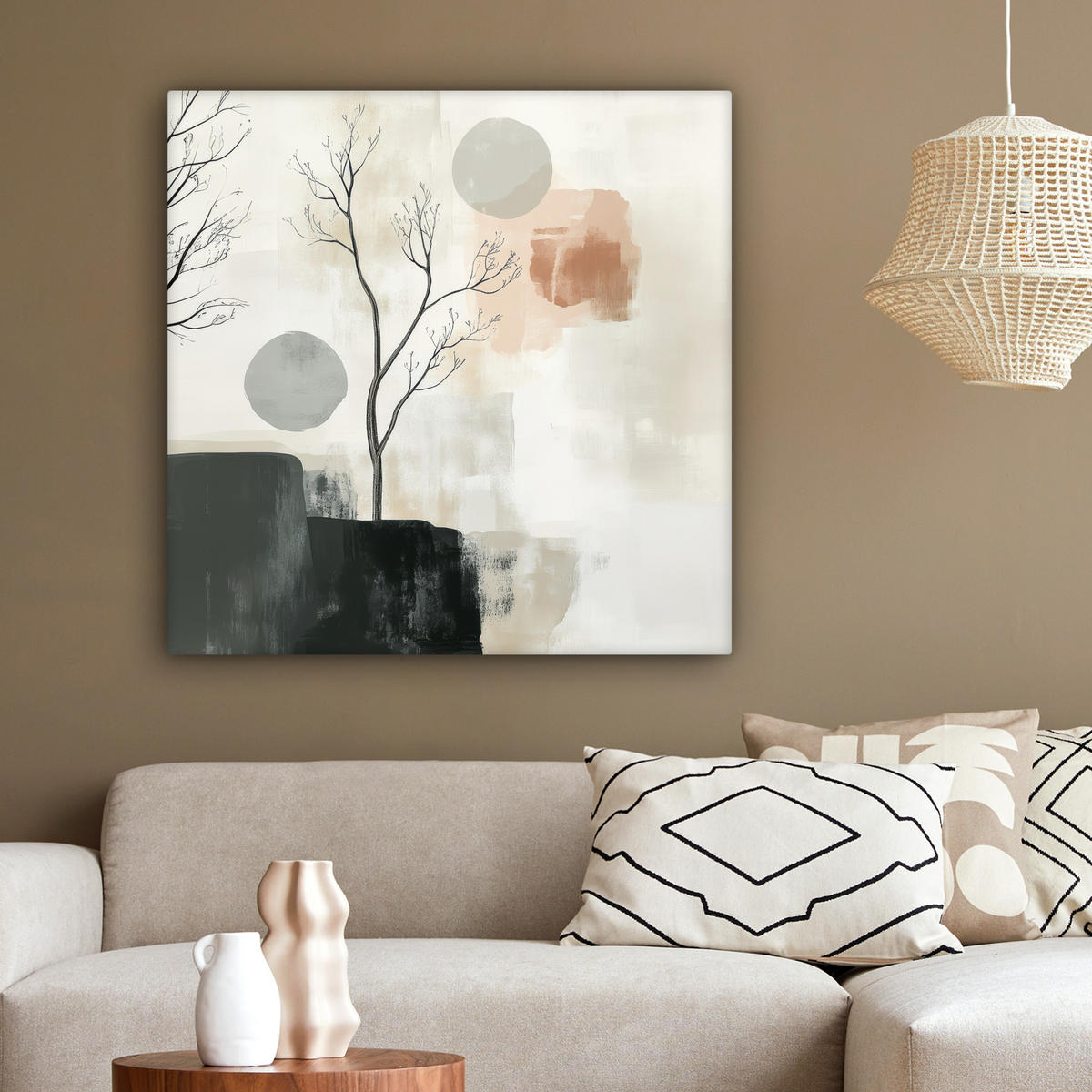 LEINWANDBILD Wabi sabi - Beige - Pflanze 90x90 cm - Sandfarben, Textil (90/90cm) - MuchoWow