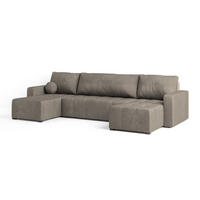 WOHNLANDSCHAFT TOLARI Beige Plüsch-Stoff mit Schlaffunktion - Beige, Holz (295/85/140cm) - MASSENO