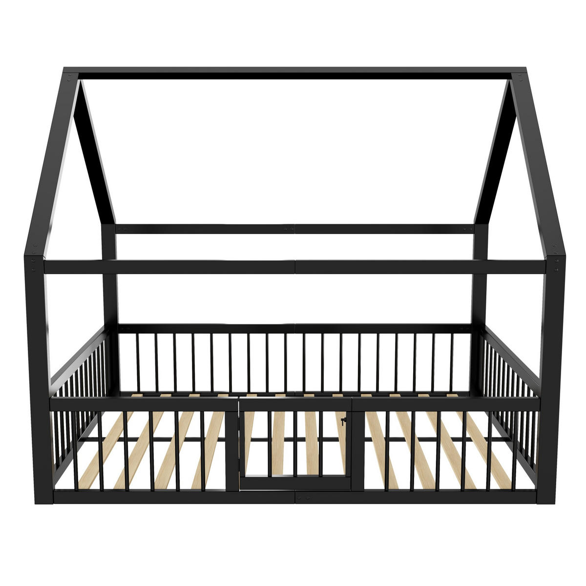 KINDERBETT Hausdesign 140/200 cm Schwarz aus Metall ohne Matratze - Schwarz, Metall (140/200cm) - MIVRAY