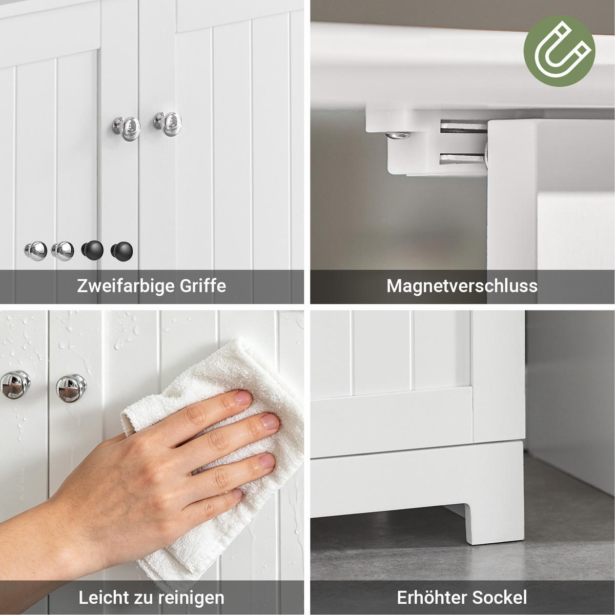 WASCHBECKEN-UNTERSCHRANK für Säulenwaschbecken, 60x60x29 cm, weiß, U-Aussparung, verstellbarer Boden, ohne Becken - Weiß, Holzwerkstoff (60/60/30cm) - SoBuy