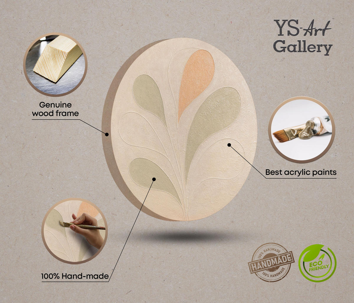 GEMÄLDE Zarte Muster auf Keilrahmen 70 cm - Beige, Holz (70/70cm) - YS-art gallery