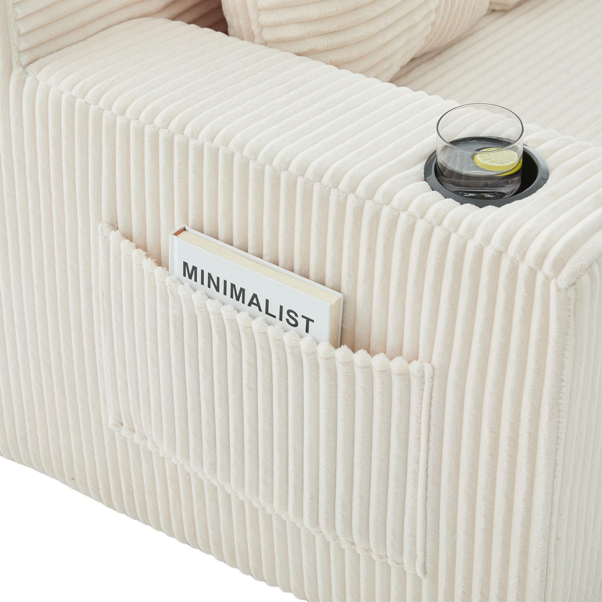 SCHLAFSOFA 2-in-1 mit Hocker, 2 Kissen und Becherhalter, DE-42913, Beige - Beige, Textil (133/64/87cm) - ComfortXL