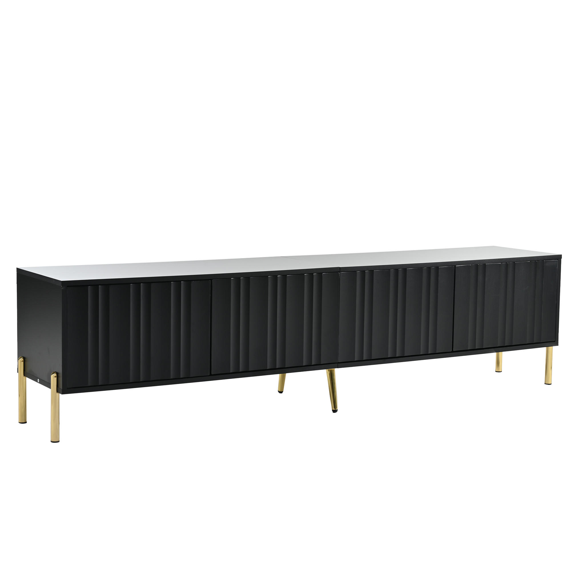 TV-ELEMENTSCHWARZ 190x38x48cm Fernsehschrank Gerillte Türen Goldene Beine - Schwarz, Holz (44.5/17.98/108cm) - Raelunyi