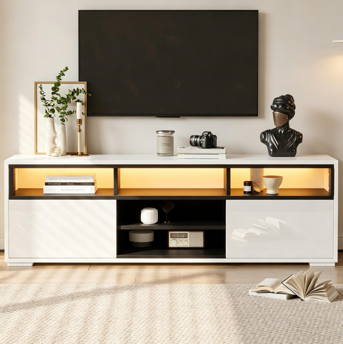TV-ELEMENT mit LED 150 x 35 x 50 cm Hochglanz Weiß - Weiß, Holzwerkstoff (35/50/150cm) - Beauniv