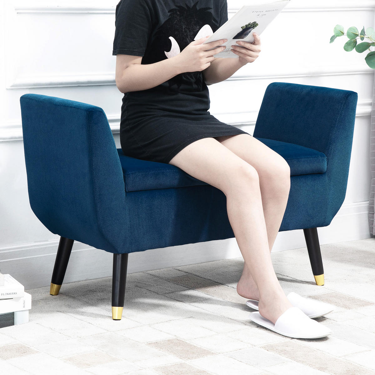 LUXUS Sitzbank, Polsterbank, Blau - Blau, Kunststoff (42/65/107cm) - HOMCOM