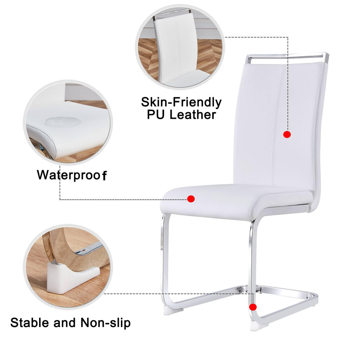FREISCHWINGER 4er Set Kunstleder Weiß Metallgestell 120kg - Weiß, Leder (42/100/54cm) - FLIEKS