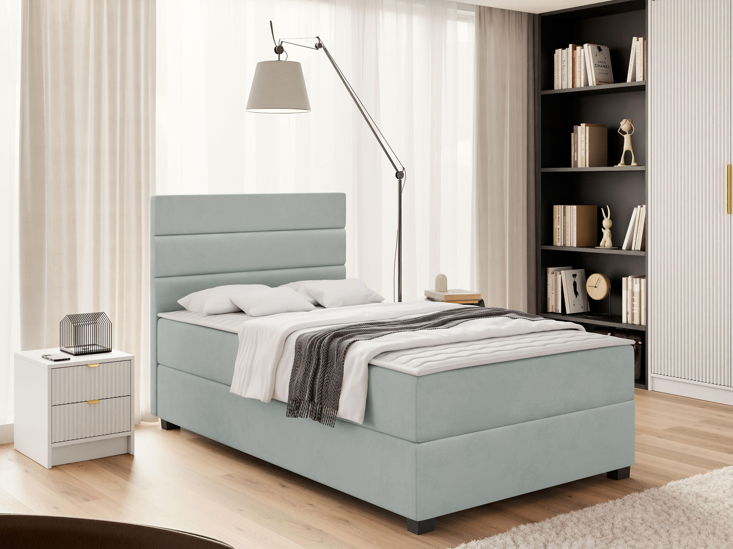 BOXBETT Elen - Hellgrau/Schwarz, Holz/Holzwerkstoff (90/200cm) - MIRJAN24