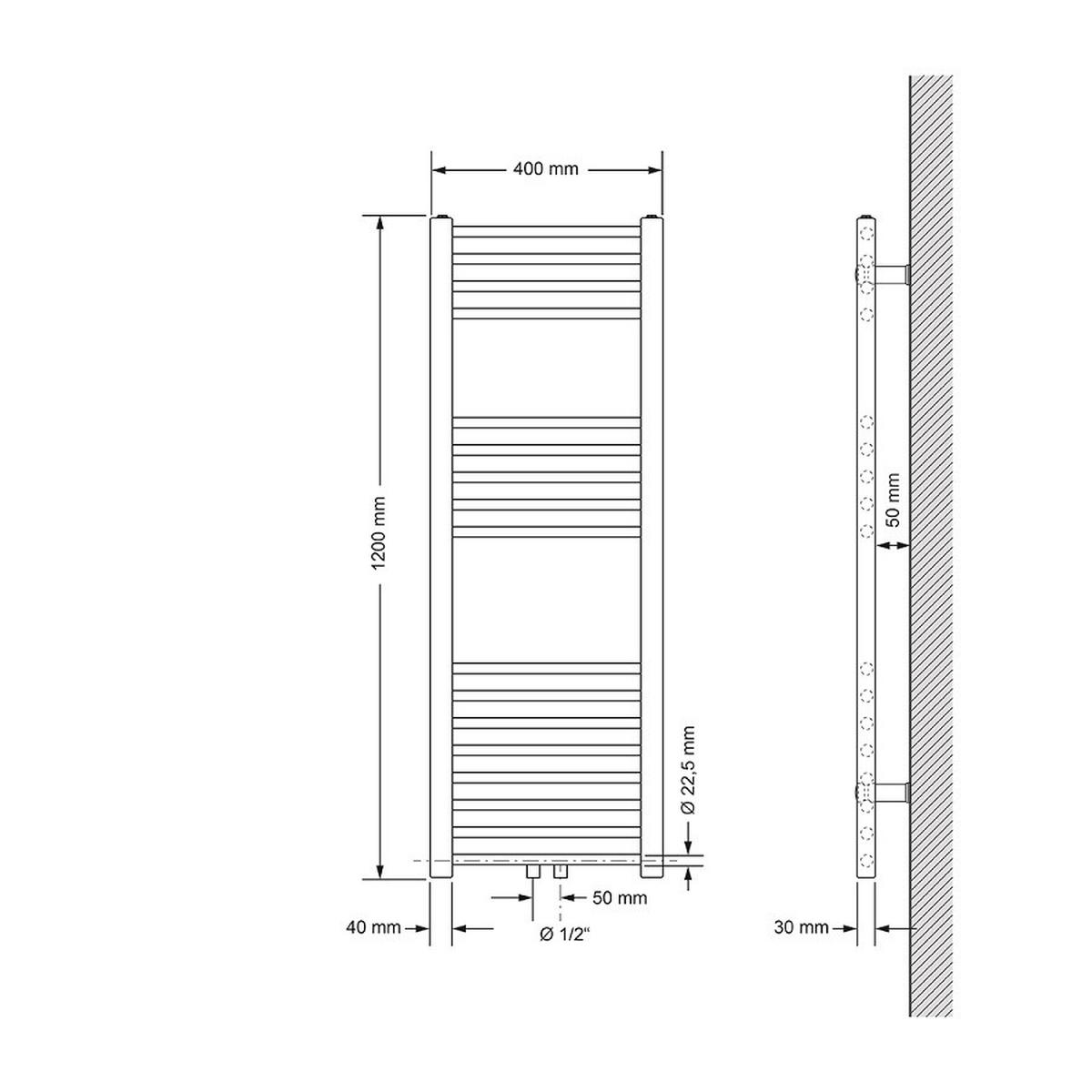 KOUPELNOVÝ radiátor Sahara 400 x 1200 mm, bílý, rovný, s centrálním připojením - bílá, kov (40/120/3cm) - LuxeBath