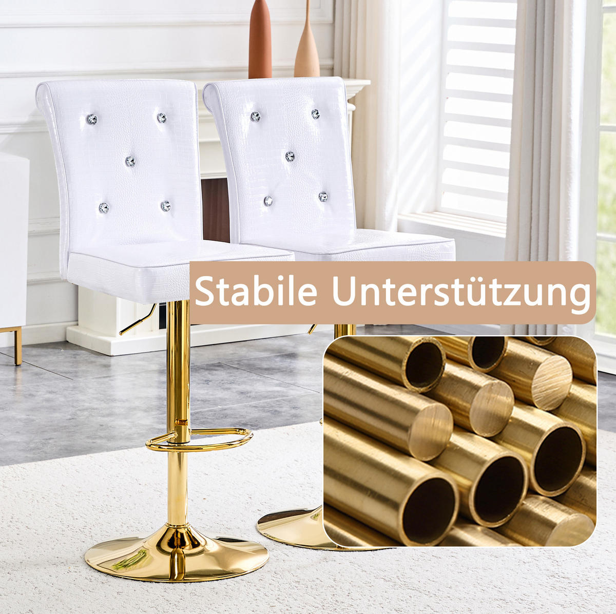 ESSZIMMERSTUHL 2er-Set PVC White mit Krokodil-Optik - Weiß, Metall (42/125/55cm) - Meubliv