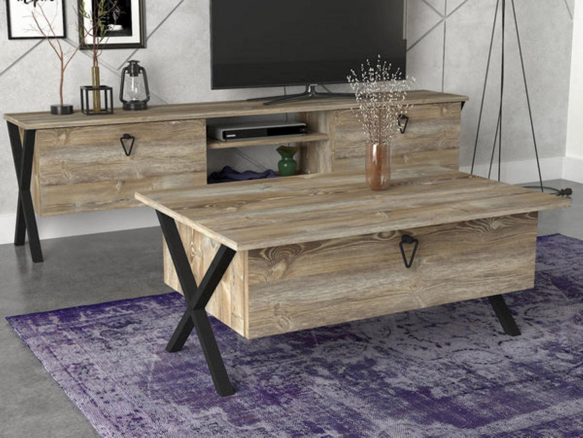 COUCHTISCH Zeth mit Metallfüßen Eiche - Eichefarben/Schwarz, Holzwerkstoff/Metall (60/90/39cm) - moebel17