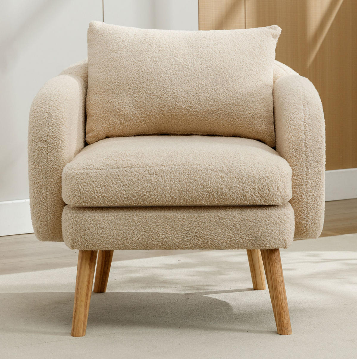 KŘESLO 71/72/71 cm béžové z teddy látky s polštářem a silným sedákem - béžová, textil (72/71/71cm) - OKWISH