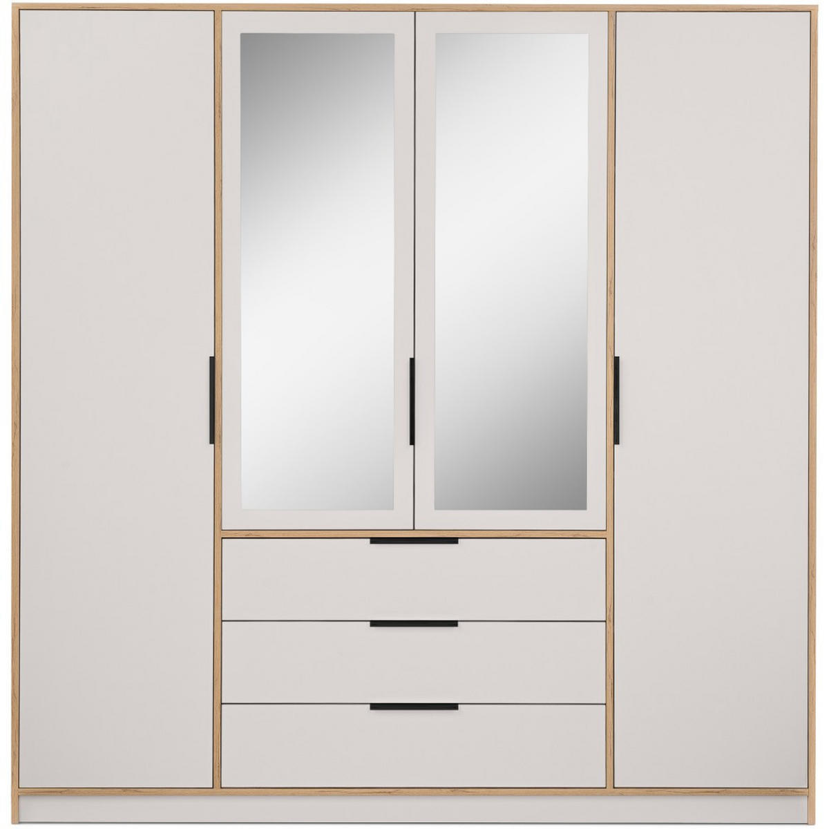 DREHTÜRENSCHRANK Livo mit 4 Türen und 3 Schubladen, kaschmir+eiche Wotan, 200 cm - Kaschmir/Eiche Wotan, Holzwerkstoff (200/200/57cm) - Beautysofa