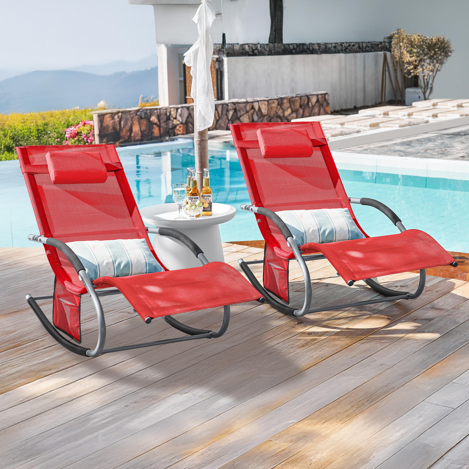 SONNENLIEGE 2er Set Rot - Rot, Metall (63/83/150cm) - SoBuy