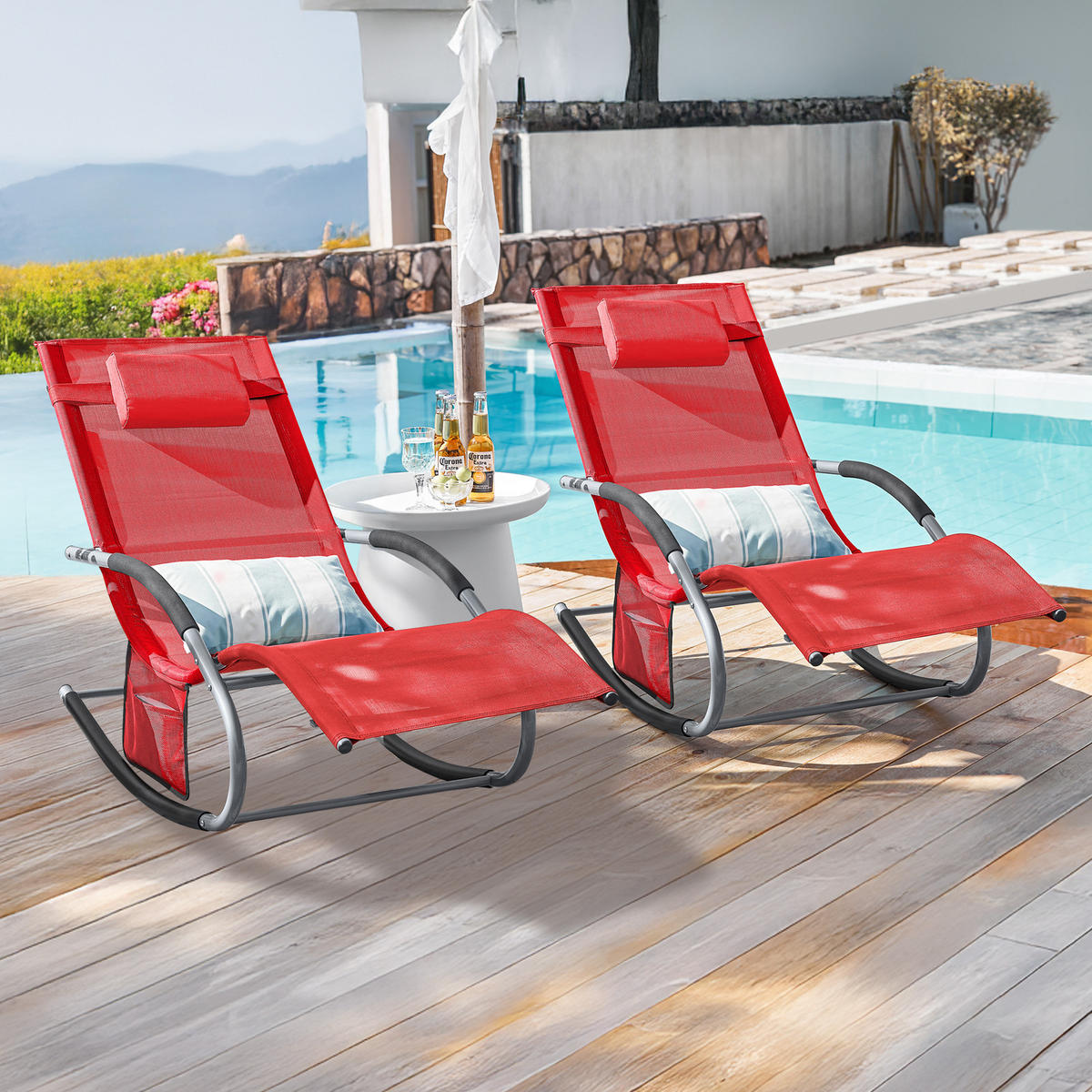 SONNENLIEGE 2er Set Rot - Rot, Metall (63/83/150cm) - SoBuy