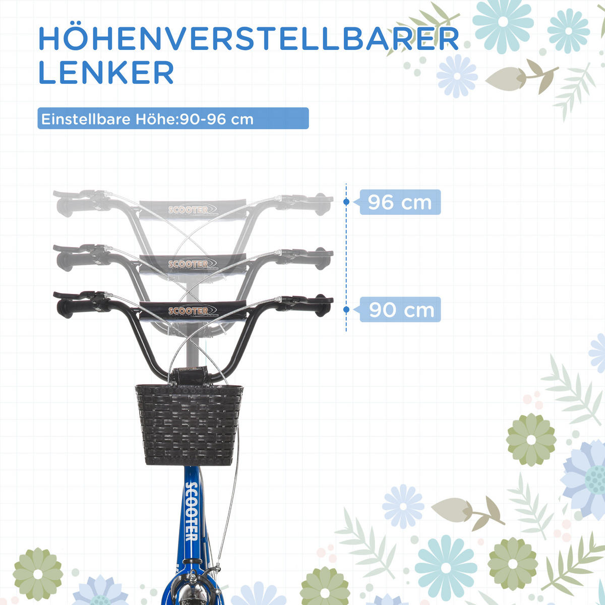 KINDERROLLER, Rosa+Weiß/Rosa+Weiß, Metall+ PP-Kunststoff - Blau, Metall (139/58/96cm) - HOMCOM