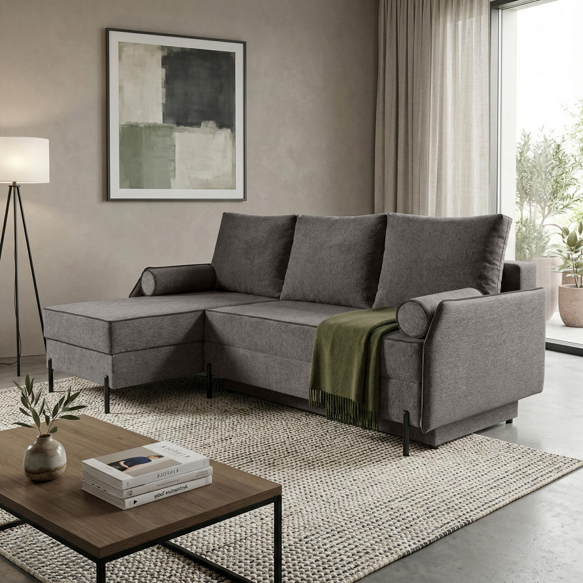 ECKSCHLAFSOFA Livio mit Schlaffunktion und universeller Ottomane, Braun - Braun, Textil (213/155cm) - Beautysofa