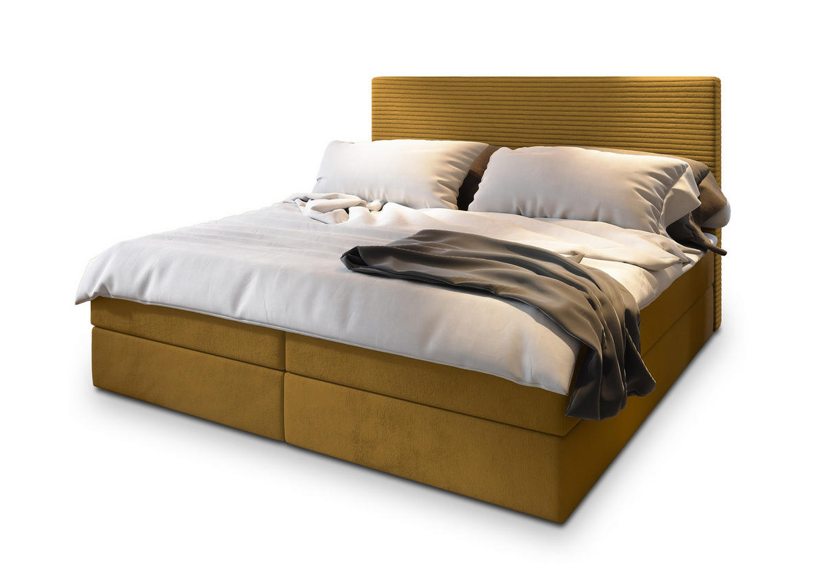 POSTEL BOXSPRING GIARRO 160x200 cm, s matrací a úložným prostorem, žlutá - žlutá, kompozitní dřevo/textil (160/200cm) - MASSENO