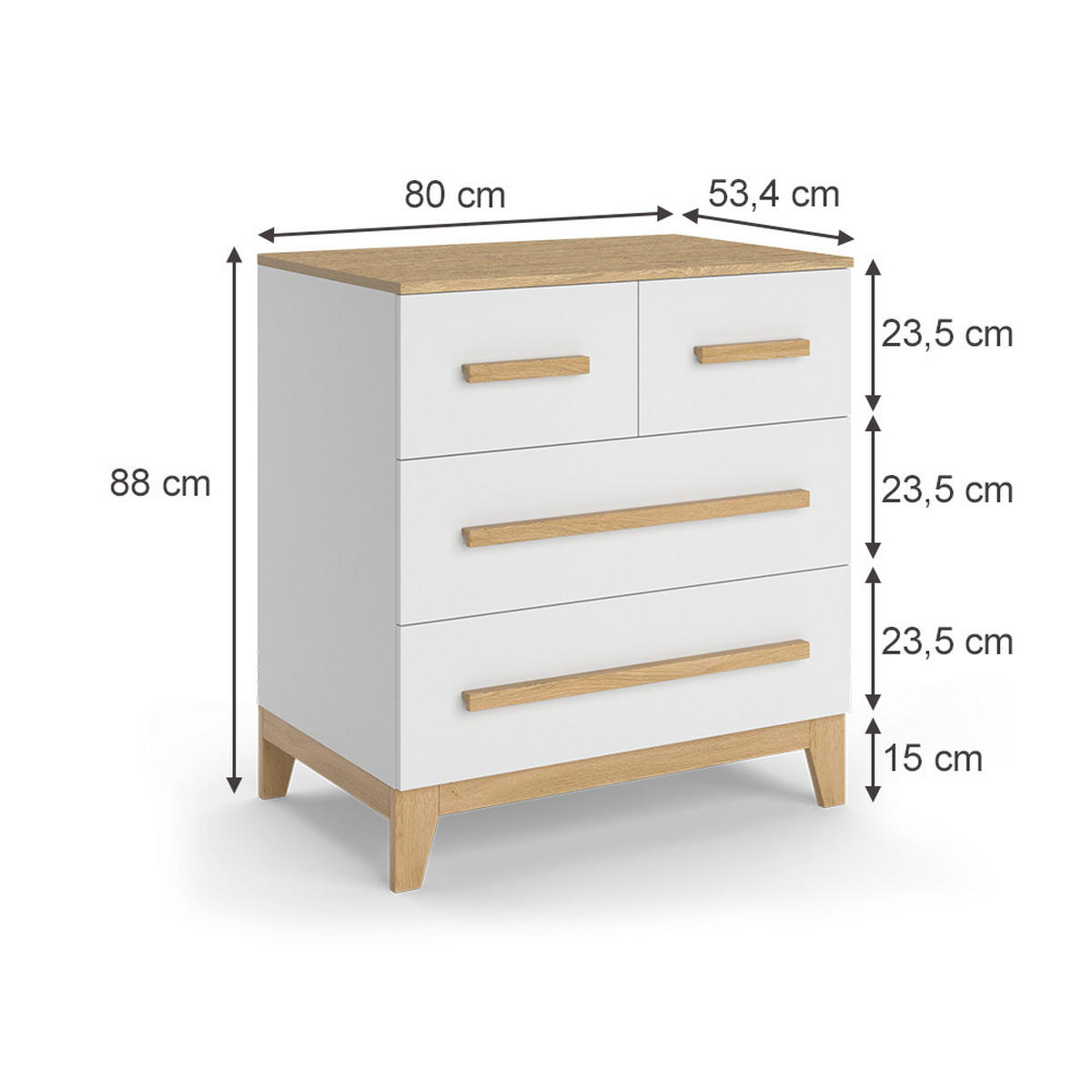 KOMMODE Malia Weiß/Eiche 80 x 88 cm mit 4 Schubladen - Eichefarben/Weiß, Holzwerkstoff (80/88/53.4cm) - VitaliSpa
