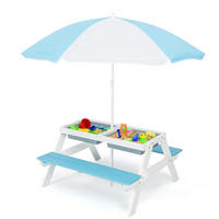 KINDERTISCH mit Sonnenschirm blau - Blau, Holz - COSTWAY