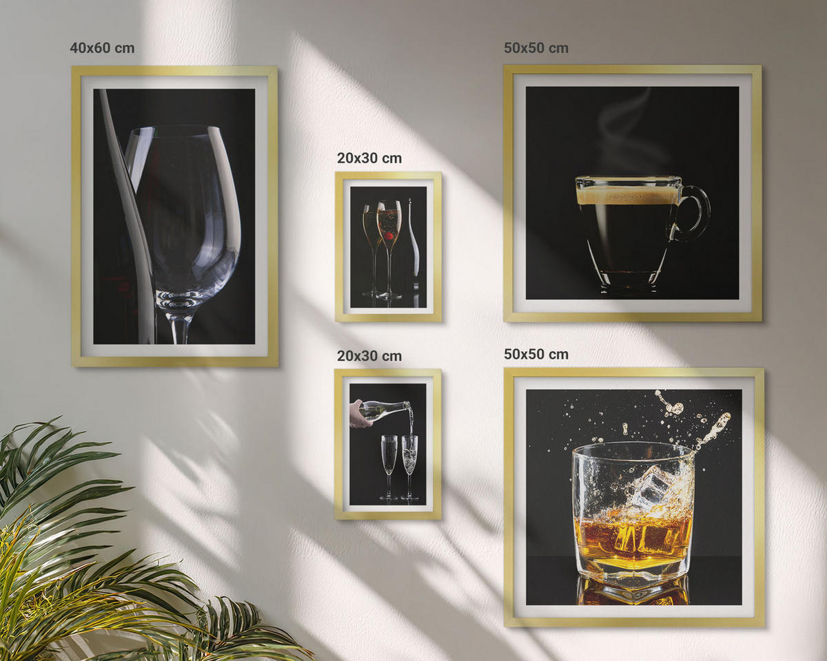 BILDER SET 5er Set - 50x50 cm & 20x30 cm & 40x60 cm Goldrahmen - Löwenzahn-Kalk-Kücheninschriften - Goldfarben, Kunststoff (40/60cm) - TULUP