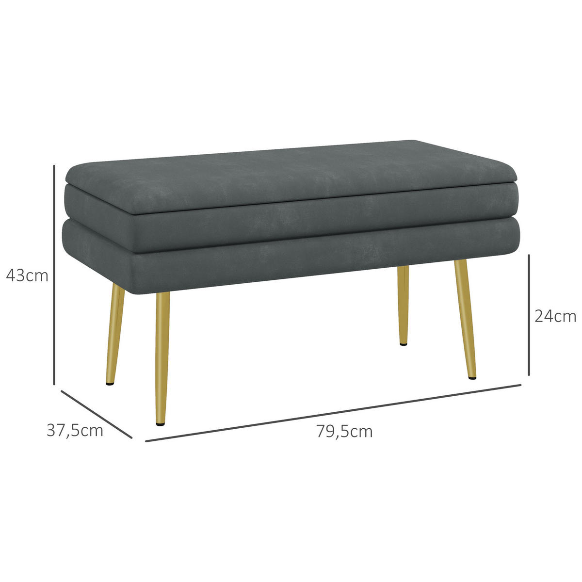 SITZBANK mit Stauraum, Grau - Dunkelgrau, Kunststoff (37.5/43/79.5cm) - HOMCOM