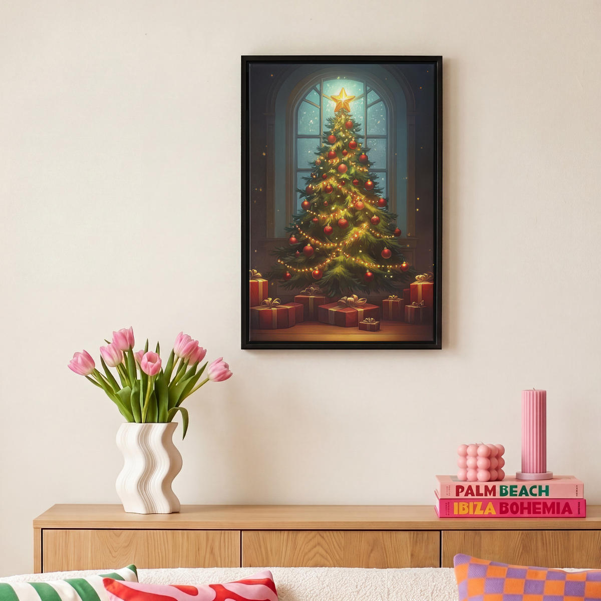 LEINWAND Bilder mit Rahmen - Weihnachtsbaum - Geschenk - Winter - 20x30 - Grün, Textil (20/30cm) - MuchoWow