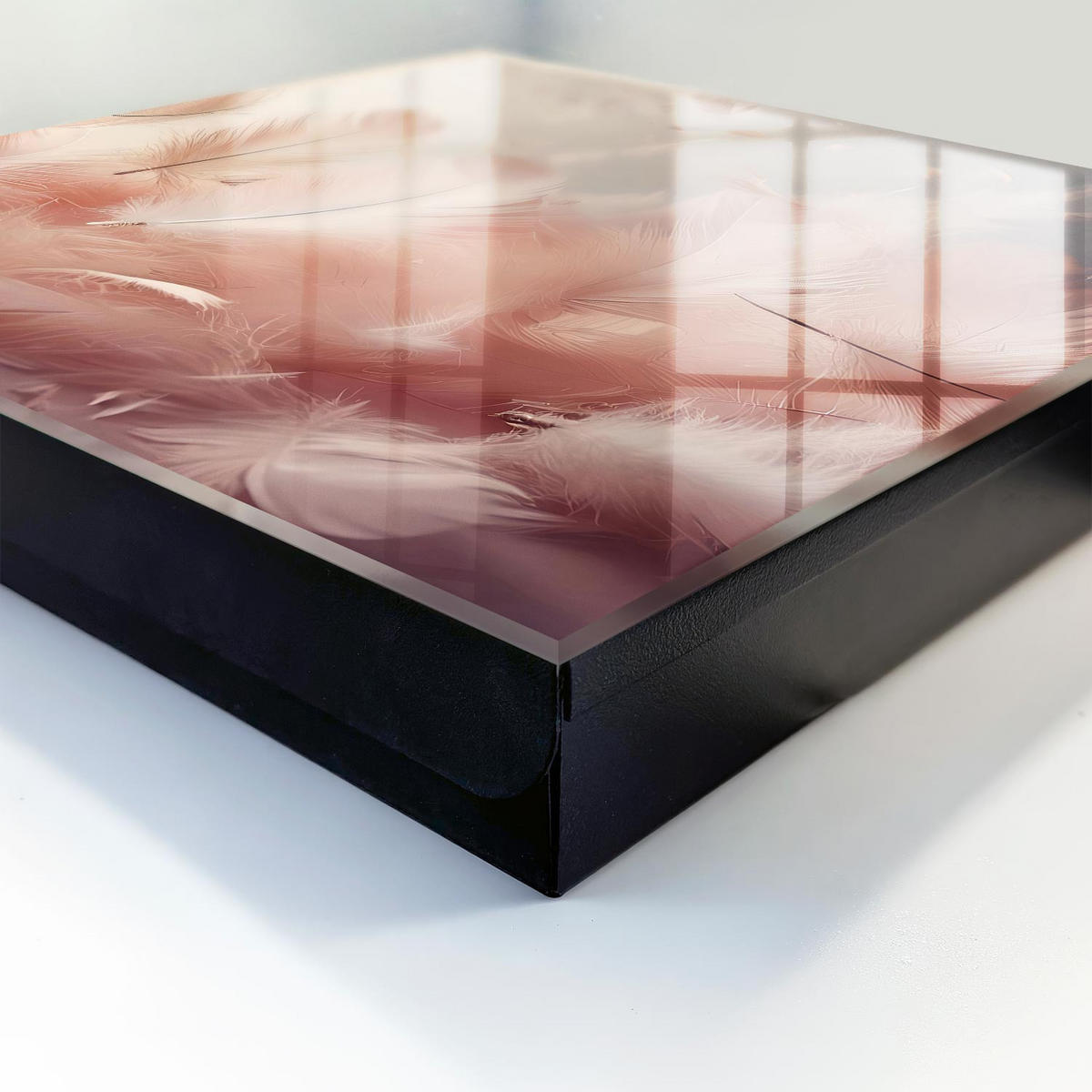 SCHLÜSSELBOX Schwarz 30x30 cm- Türöffnung nach rechts - Pastellfarbene Federn - Pink, Metall (30/30/5cm) - TULUP