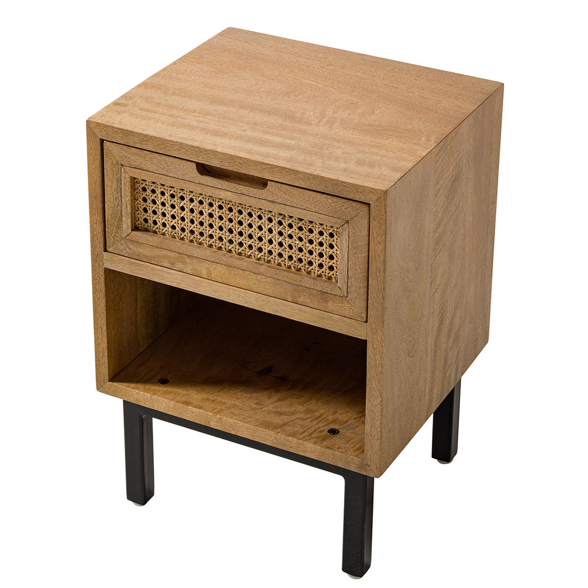 NACHTKOMMODE - Mango massiv / Wiener Geflecht - Beige/Schwarz, Naturmaterialien/Holz (40/55/35cm) - home24