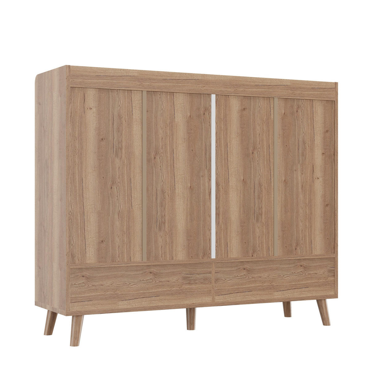 SIDEBOARD mit 4 Türen und Schublade 120 x 35 x 99 cm White/Natural - Weiß, Holzwerkstoff (35/99/120cm) - Beauniv