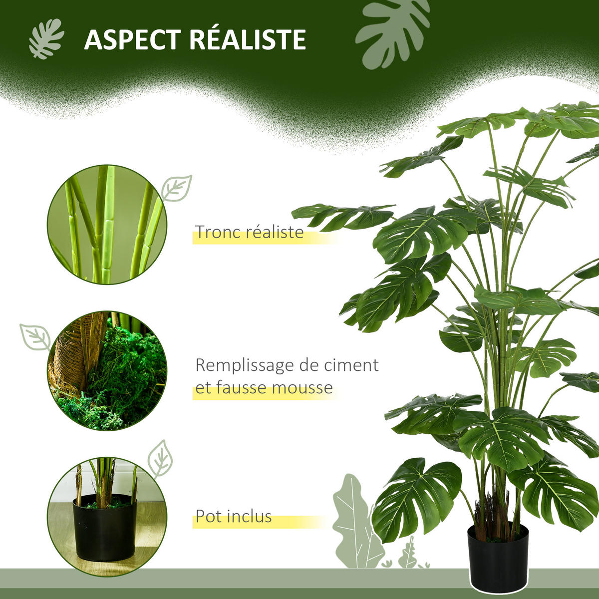 KUNSTPFLANZE DE-16595 180 cm, Monstera deliciosa Grün - Grün, Kunststoff (180cm) - ComfortXL