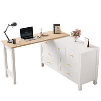 SCHREIBTISCH aus Spanplatte 120x40x70 cm Eichenoptik/Weiß mit 360° drehbarer Tischplatte und 7 Schubladen - Weiß, Holzwerkstoff (120/70/40cm) - IVMEU