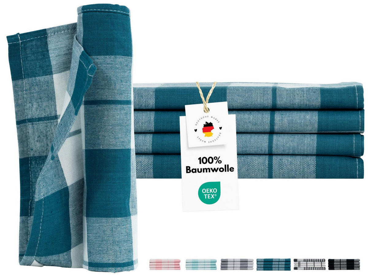GESCHIRRTÜCHER 50x70 cm im 4er Set aus 100% Baumwolle, Küchentücher Petrol - Petrol, Textil (50/70cm) - Carpe Sonno