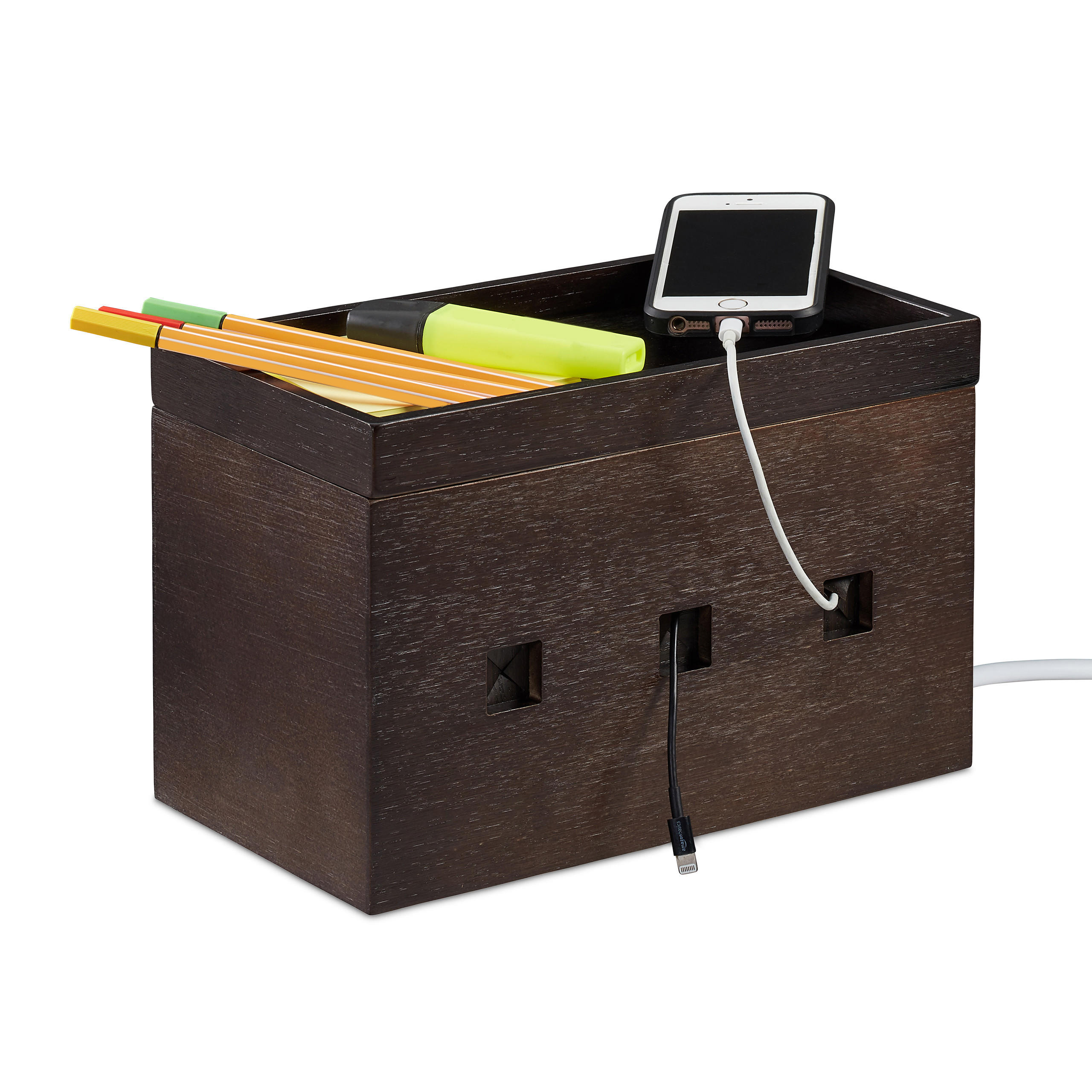KABELBOX - Dunkelbraun, Holz (14/25.5/16.5cm) - Relaxdays