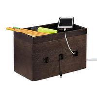 KABELBOX - Dunkelbraun, Holz (14/25.5/16.5cm) - Relaxdays