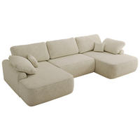 WOHNLANDSCHAFT CUBO U Creme Struktur - Creme/Schwarz, Kunststoff/Textil (370/100/187cm) - MKS