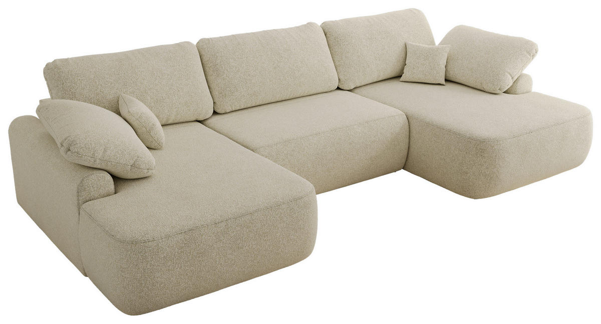 WOHNLANDSCHAFT CUBO U Creme Struktur - Creme/Schwarz, Kunststoff/Textil (370/100/187cm) - MKS