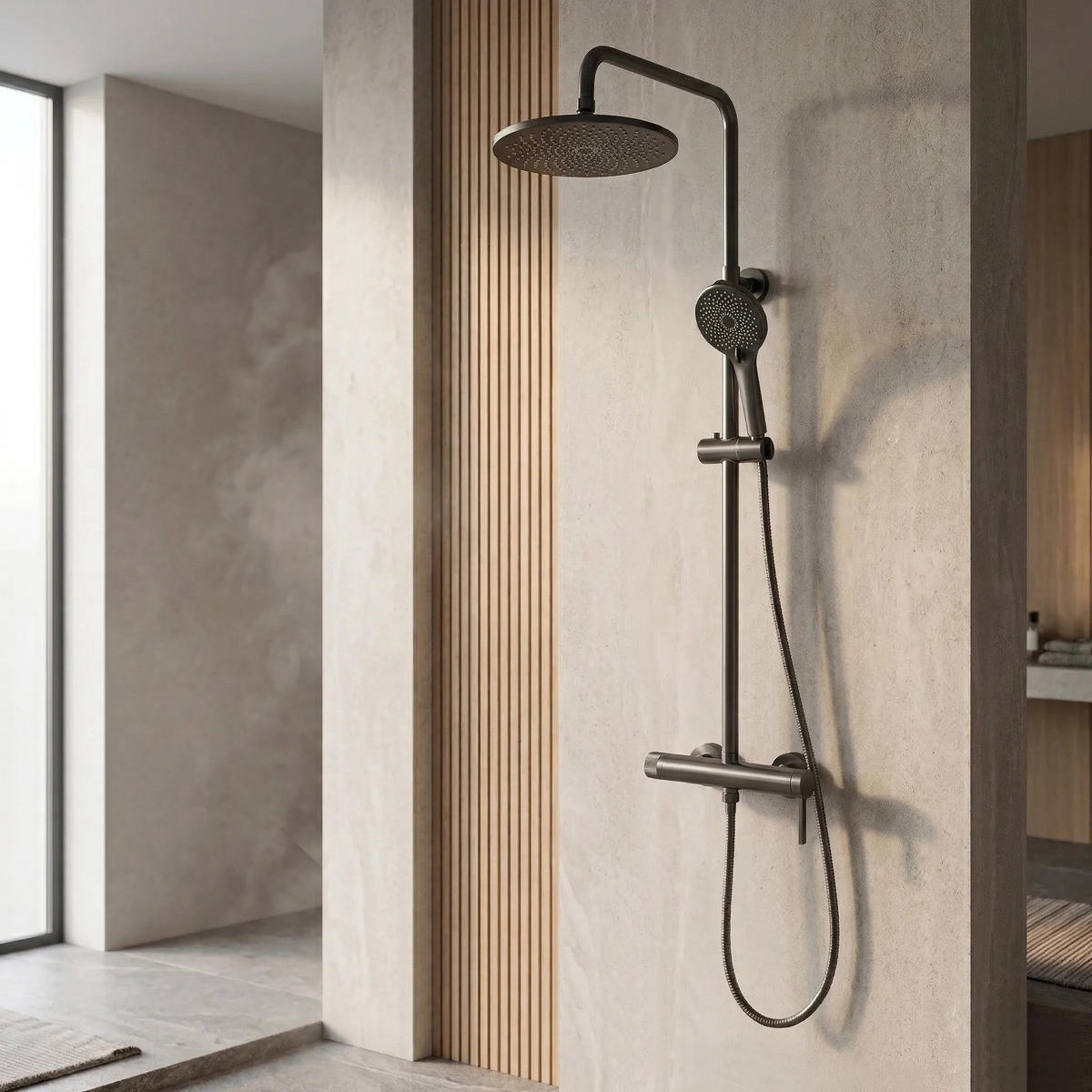 DUSCHGARNITUR Rea Rivo Titan - Titanfarben, Metall (29.5/126.5/33cm) - REA