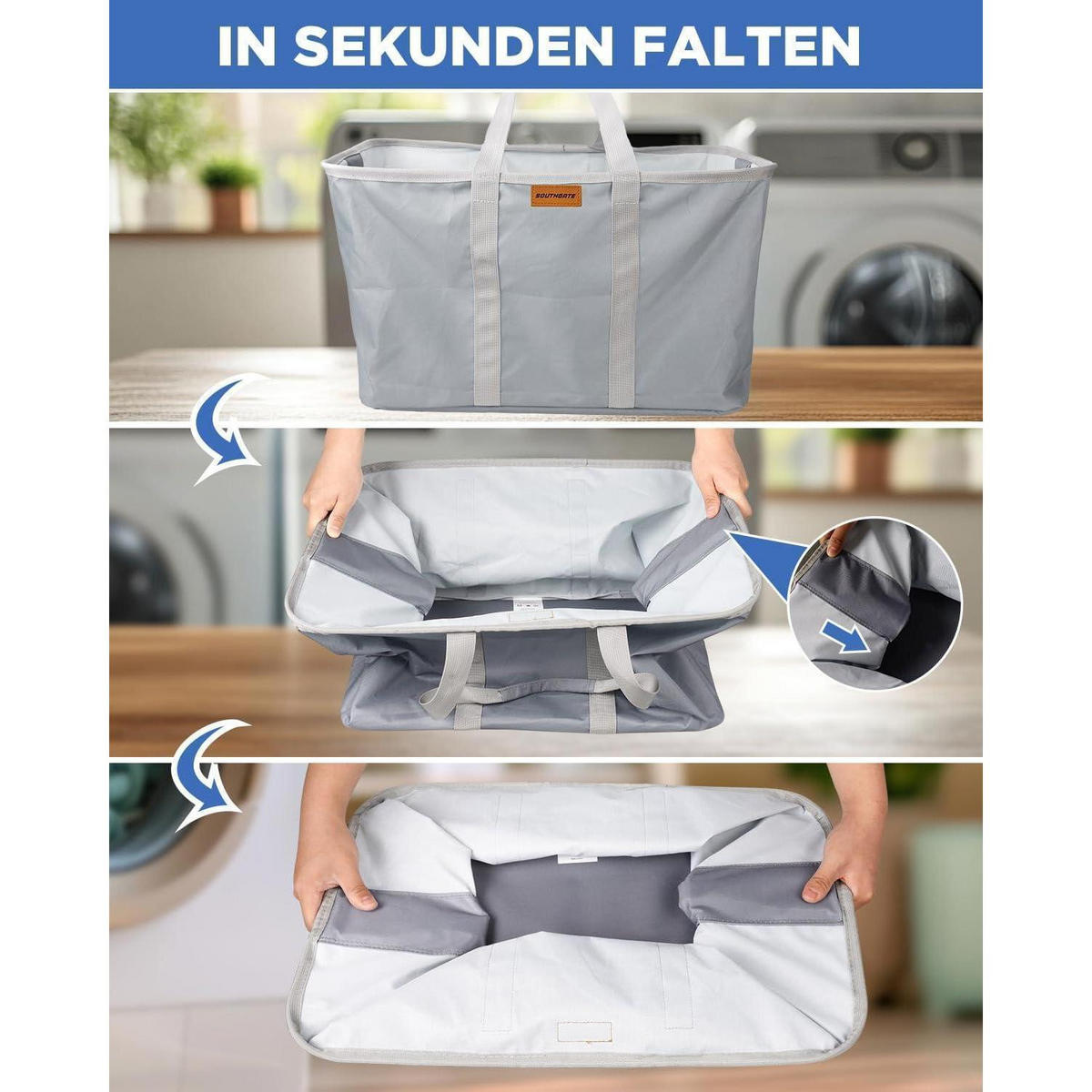 WÄSCHEKORB faltbar 68L extra flach 2 cm Grau - Grau, Textil (39/32/55cm)