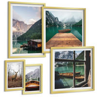BILDER SET 5er Set - 50x50 cm & 20x30 cm & 40x60 cm Goldrahmen - Berglandschaften, Ferienhäuser, Boote - Goldfarben, Kunststoff (40/60cm) - TULUP