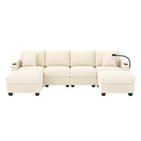 WOHNLANDSCHAFT Cord Beige mit USB, USB-C und Stauraum - Beige, Holzwerkstoff/Kunststoff (275.5/87/139cm) - WISHDOR