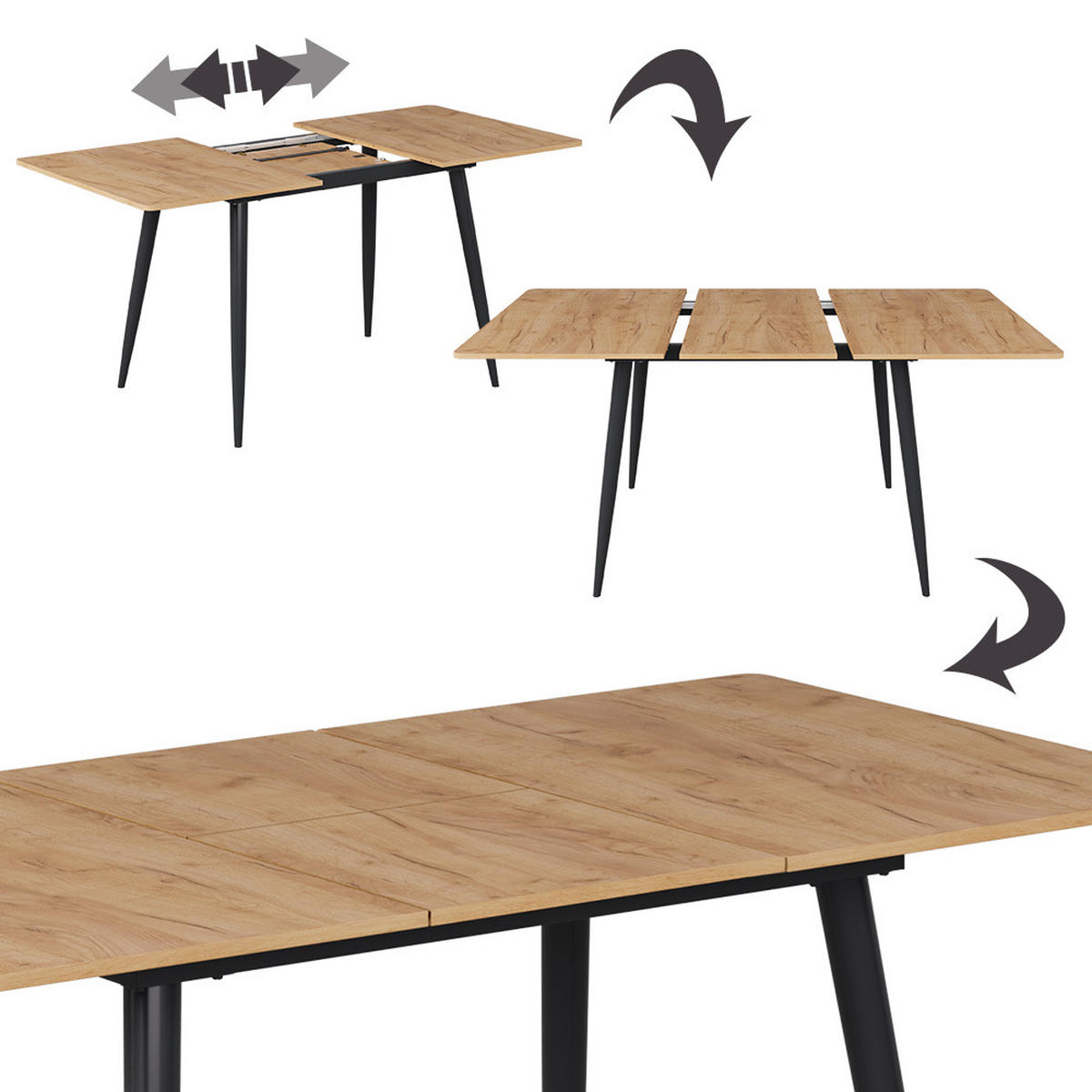 Eichefarben/Schwarz, Holzwerkstoff (80/120/75cm) - Vicco